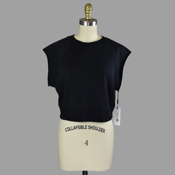 CALVIN KLEIN PERFORMANCE FRENCH TERRY BLACK CROP SWEATER TANK - Picture 1 of 7